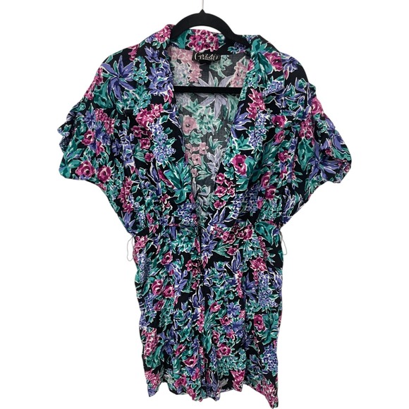 Pants - Crazy 4 U Womens Romper L Vintage Floral Short‎ Sleeve Tropical Summer Hippie